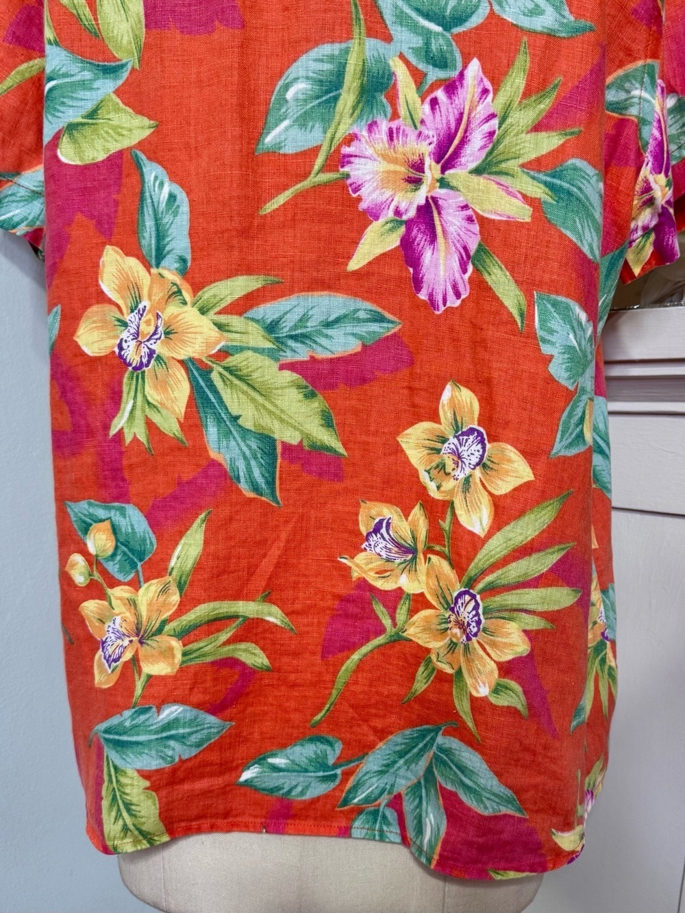 Lauren Ralph Lauren 100% Linen Tropical Hawaiian Button Down Shirt Womens Large - Picture 8 of 10